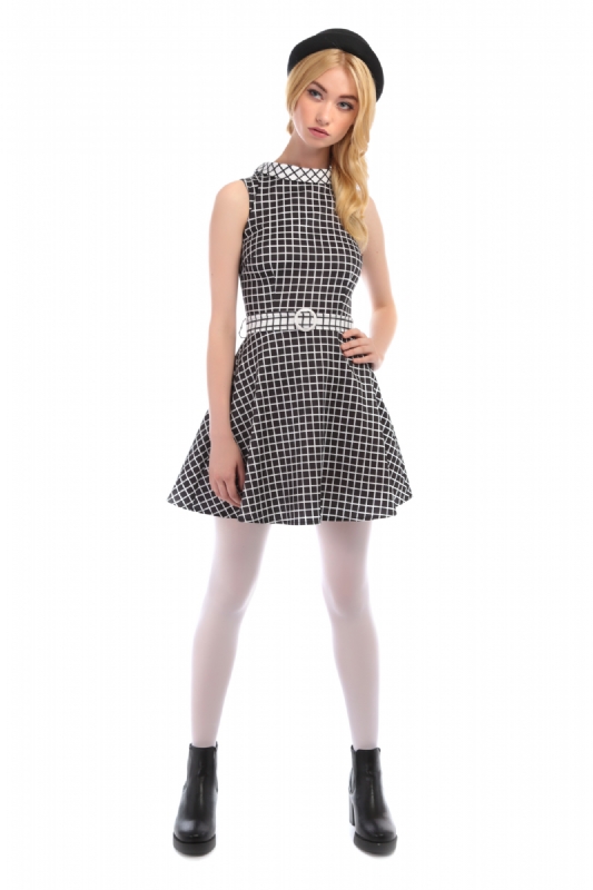 Ruth flared checked dress black and white